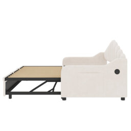 3ft Daybed With Usb And Pull-out Trundle Velvet Beige