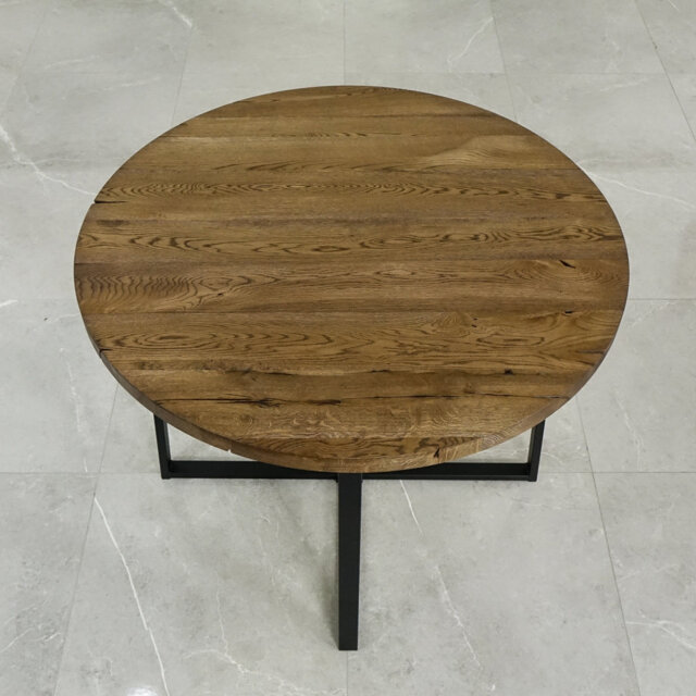 Mardiros Oak Round Solid Wood Top Metal Base Dining Table