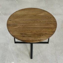 Mardiros Oak Round Solid Wood Top Metal Base Dining Table