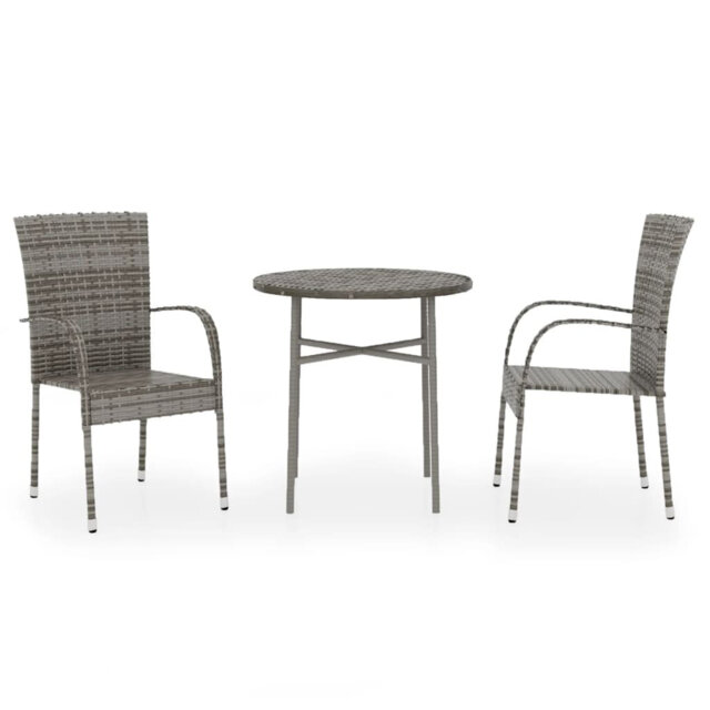 Rosalind Wheeler 3 Piece Garden Dining Set Poly Rattan Grey, 1 Table, 2 Chair