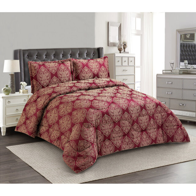 3 Piece Bridal Jacquard Bedspread Comforter Bed Throw with Matching Pillow Shams