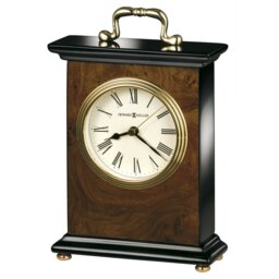 Mid-Century Modern Roman Numeral Metal Quartz Movement / Crystal Alarm Tabletop Clock in Walnut Piano/Polished Brass