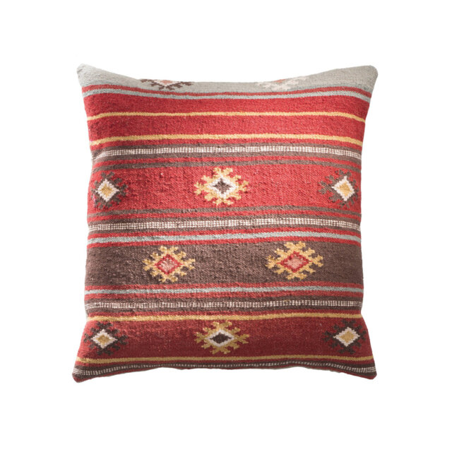 Zanskar Kilim Cushion Cover in Rich Red Multi Colour Geometric Pattern