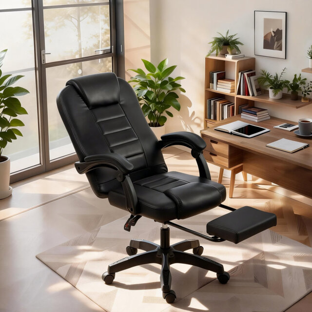 Ergonomic High Back PU Leather Office Chair – Adjustable Lumbar Support, Padded Armrests, Silent Wheels, Swivel Tilt – Executive Desk Chair for Home o