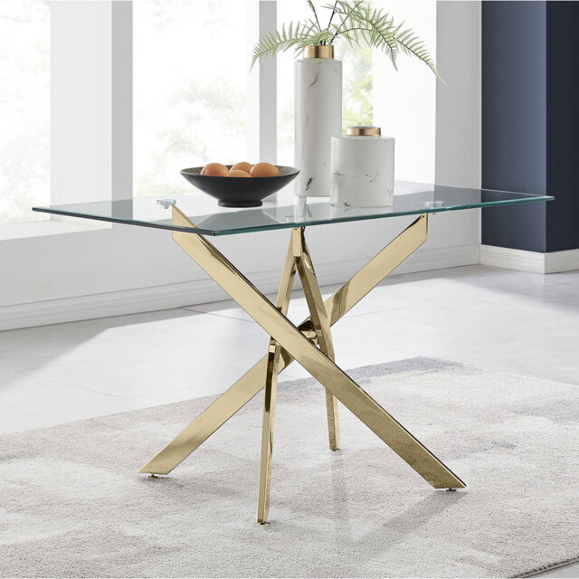 Lenworth Luxury Rectangular Dining Table in Glass and Chrome Metal - Modern Statement Design