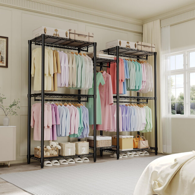 Heavy Duty Metal Garment Rack - Freestanding Closet Organizer System - Adjustable Shelves & Hanging Rods - Large Capacity Storage for Bedroom, Laundry