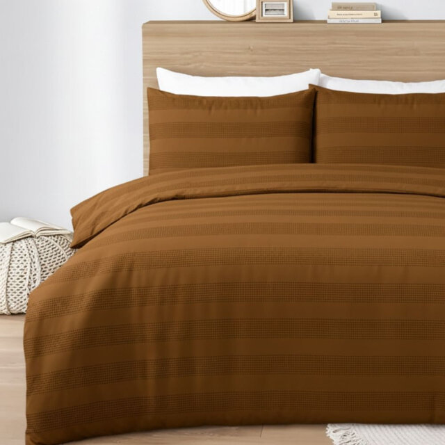 MHG Living Waffle Striped Duvet Cover Set Cotton-Rich Polycotton - Includes Matching Pillowcase - Single/Double/King/Super King