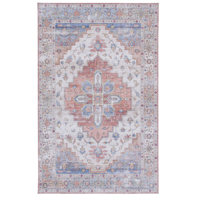Tucson Machine Washable Non-Slip Area Rug In Blue & Red