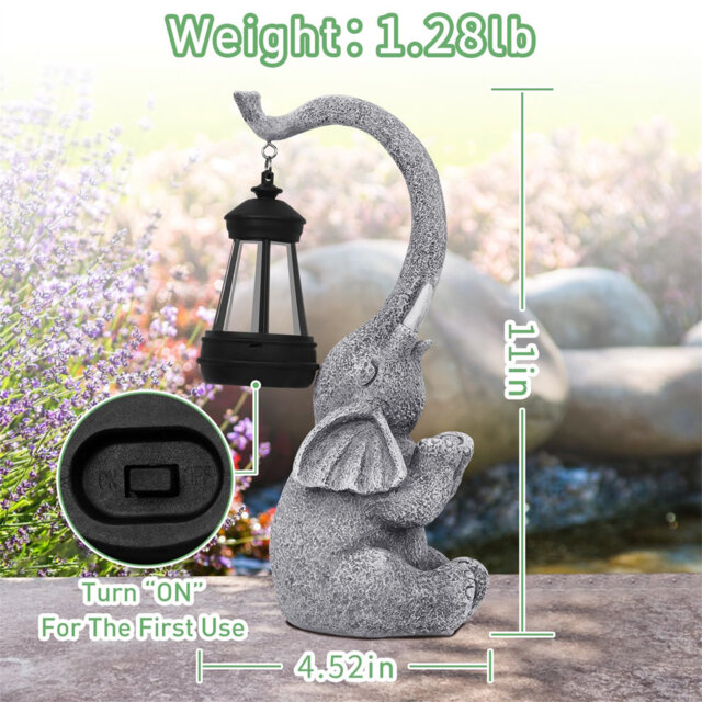 Elephant Statue Garden Ornaments Art Outdoor Decoration With Solar Powered LED Lights Decor For Patio,Balcony,Yard, Mum Birthday Gifts, Garden Gifts