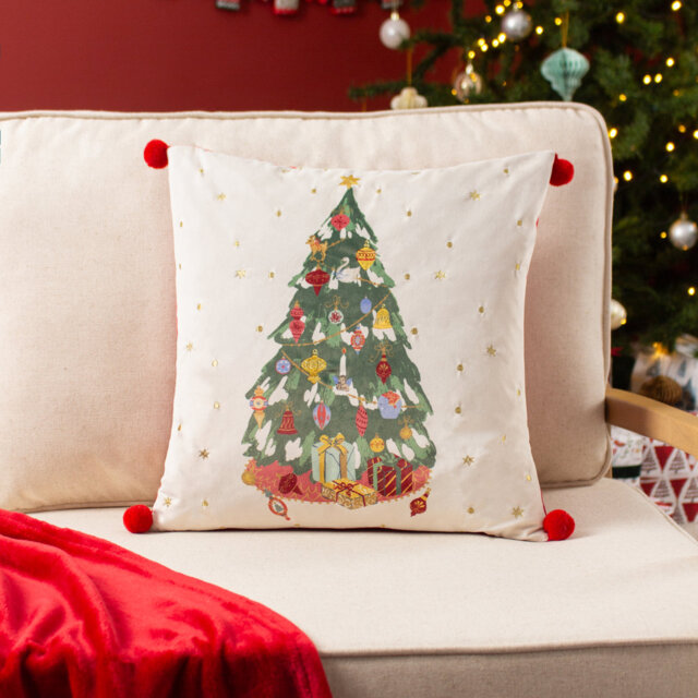 Deck The Halls Tree Floral Square Scatter Cushion Cushion Cover