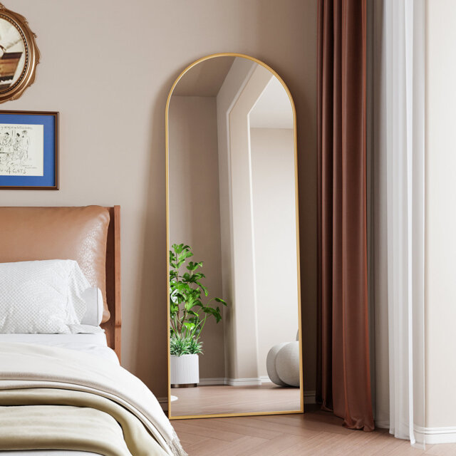 Arched Aluminum Alloy Framed Full Length Mirror with Stand Large Wall Mirror