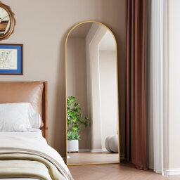 Arched Aluminum Alloy Framed Full Length Mirror with Stand Large Wall Mirror