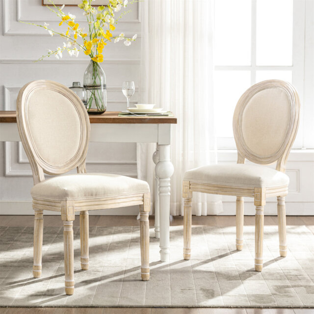 Fleur De Lis Upholstered Linen Fabric Chair With Round Back