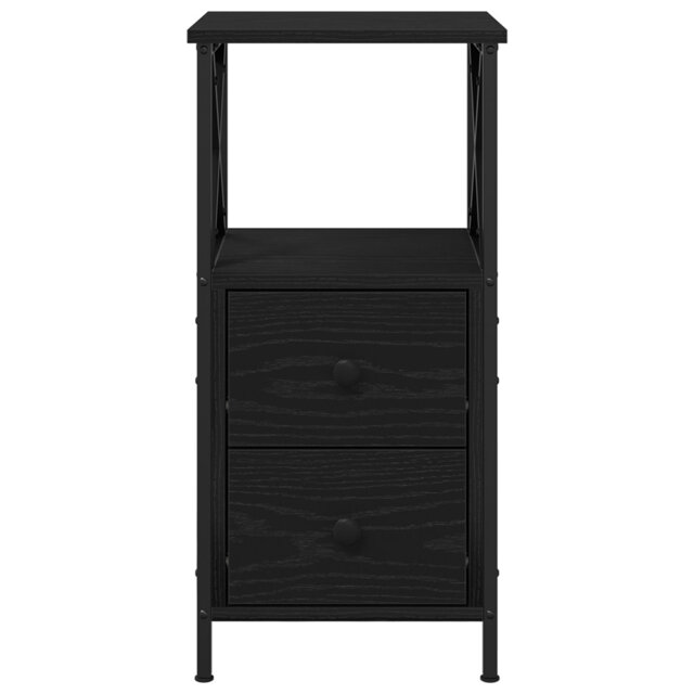 Bedside Cabinet Black Oak Engineered Wood, Metal Standard