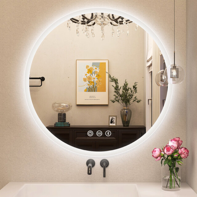 Epperly Round Lighted Wall Mounted Bathroom Mirror