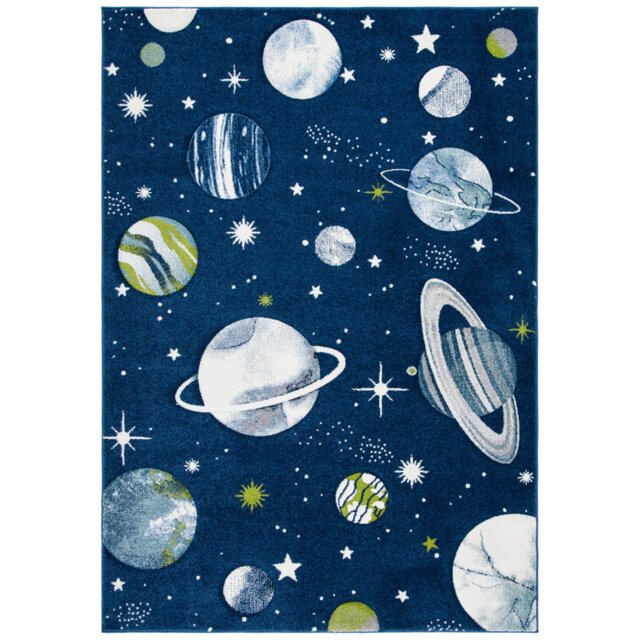 Carousel Kids Space Area Rug In Navy / Ivory