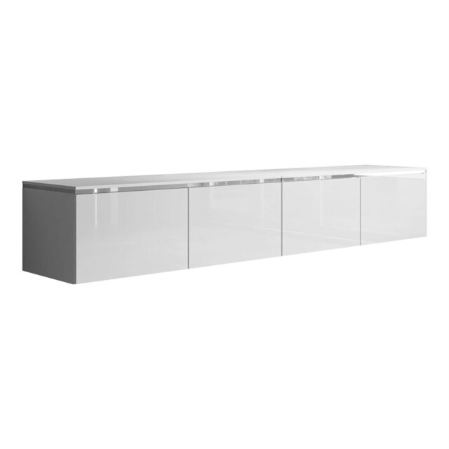 CELINE GLOSS SILVER 200 cm wall-mounted TV cabinet with LED lighting