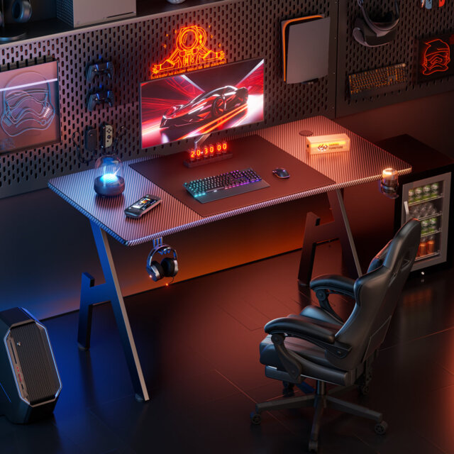 Computer Gaming Desk, PC Desk for Home Office, A Shaped Table