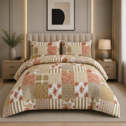 Polyester Block Print Duvet Cover Set with Pillowcases Included