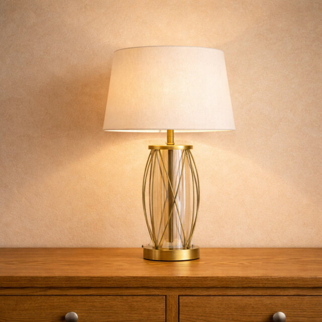 Alexarae 50cm Glass & Metal Table Lamp with linen shade