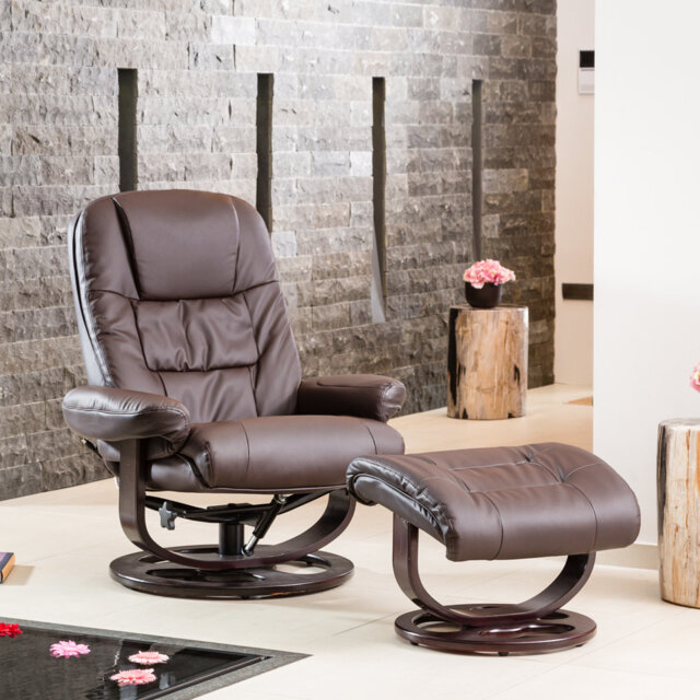 Robertsdale Faux Leather Manual Swivel Recliner
