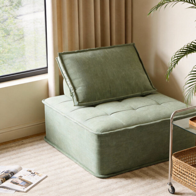 Modular Sofa Single Seater, 95Cm Wide Armless Floor Cushion Chair With Adjustable Backrest, Modern Velvet Lounge Chair With Removable Pillow For Small