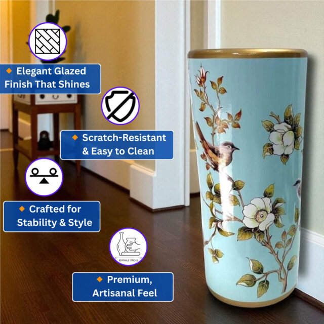 Large Ceramic Umbrella Stand - 44cm Hand-Finished Freestanding Walking Stick Holder Decorative Hallway Entryway Décor