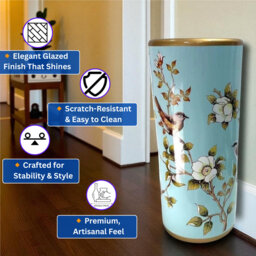 Large Ceramic Umbrella Stand - 44cm Hand-Finished Freestanding Walking Stick Holder Decorative Hallway Entryway DÃ©cor