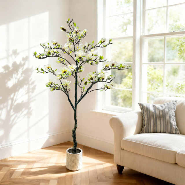 6FT Simulated Magnolia Plant Artificial Flower Tree Fake Plant for Courtyard Terrace Home Office