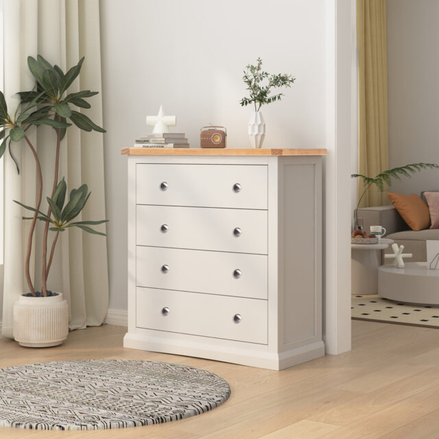 Anja 4 Drawer 90Cm W Solid Wood Chest of Drawers