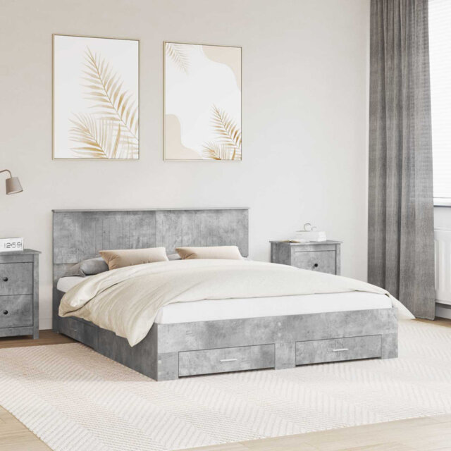 Bed Frame With Drawer Smoked Oak 135 X 190 Cm Engineered Wood