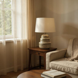 Elegant 59cm Table Lamp with Ceramic Base and Soft Fabric Shade, Perfect Accent for Bedroom, Living Room, or Study