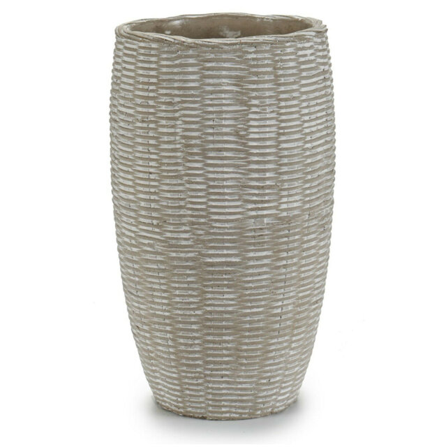 25Cm Grey Vase Cement Distressed Finished Rattan Design Decorative Flower Vase