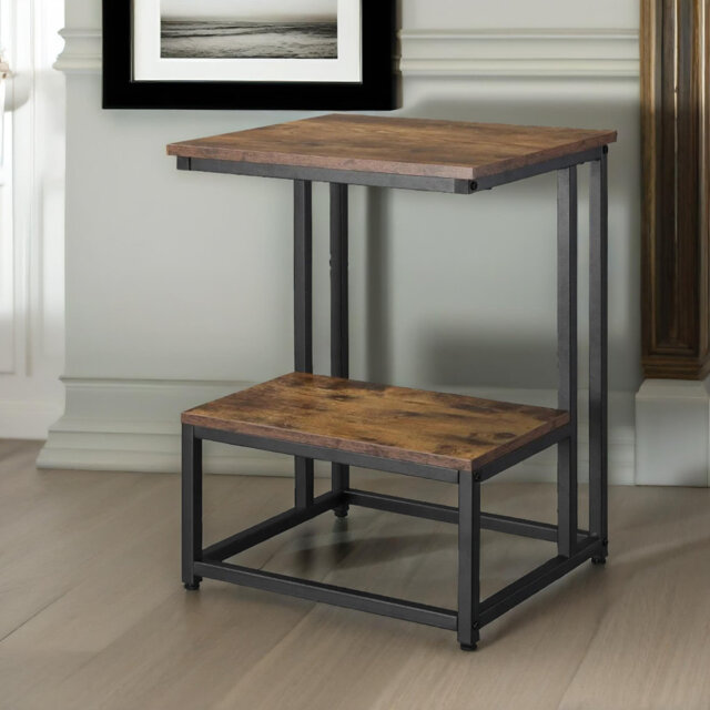 Frostia Two Tier C Shaped Side Table End Sofa Accent Tables Rustic Living Room Furniture