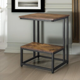 Frostia Two Tier C Shaped Side Table End Sofa Accent Tables Rustic Living Room Furniture