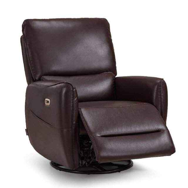 Swivel Glider Power Recliner Nursery Chair with Lumbar Support Pillow, Faux Leather