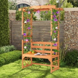 Lithonia Patio Garden Arbor Garden Archway Wooden Outdoor Bench W/ Pergola