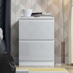 FWStyle Derck 2 Drawer Bedside Cabinet - White Gloss Front