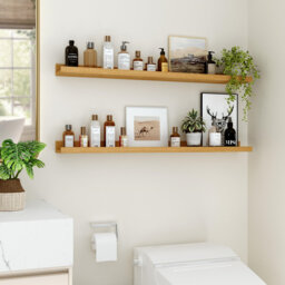 Floating Shelves Set Of 2, Wood Floating Shelves For Wall Mounted Shelf Picture Ledge Shelf Kids Bookshelf For Living Room Kitchen Bedroom Bathroom Bo
