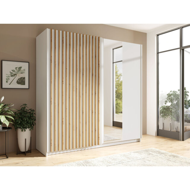 DALIA III 12 SLIDING WARDROBE L-200 (2D) WITH MIRROR W10200-WHITE LAMINATE R20315-ARTISAN OAK III 12-FSC B