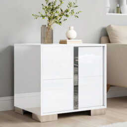 High-Gloss 2-Drawer Cabinet with Chrome Trim, White