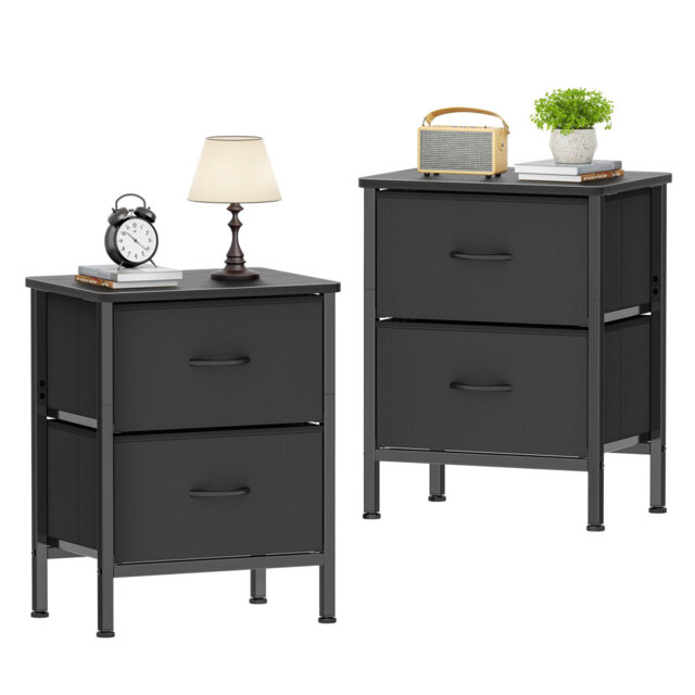 Bedside Table Set Of 2, Bedroom Bedside Cabinet With Metal Frame And 2 Large Capacity Fabric Drawers For Bedroom, Living Room, Home