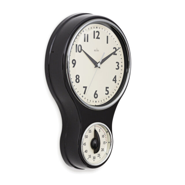 Acctim Kitchen Time Wall Clock Timer Quartz Retro Style Domed Glass Lens 20cm