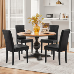 4PCS Faux Leather Dining Room Chairs High Back Padded Rubberwood Legs
