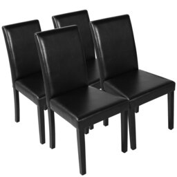 4PCS Faux Leather Dining Room Chairs High Back Padded Rubberwood Legs