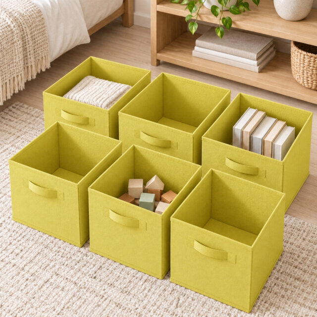 Set of 6 Collapsible Fabric Cube Boxes 27cm Foldable Bins for Toys