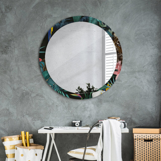 Huldar Round Glass Framed Wall Mounted Accent Mirror in Pink/Blue/Black
