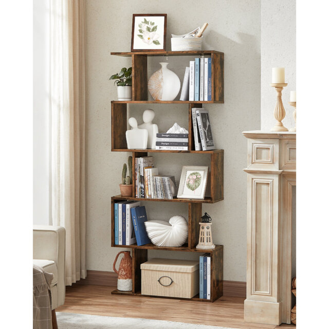 Bookshelf, 5-Tier Bookcase, Room Divider, Cube Display Shelf, Freestanding Storage Shelf, Modern Style, For Living Room, Bedroom, Office, Rustic Brown
