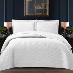 Bedspread Diamond Check Embossed Set with Pillow Shams, Textured All-Season Comfort, Single, Double, King & Super King