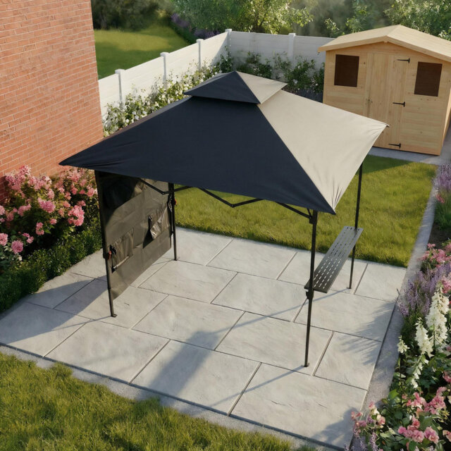Verano Pop-Up Black Steel Frame Water-Resistant Outdoor Shelter Gazebo with Accessories